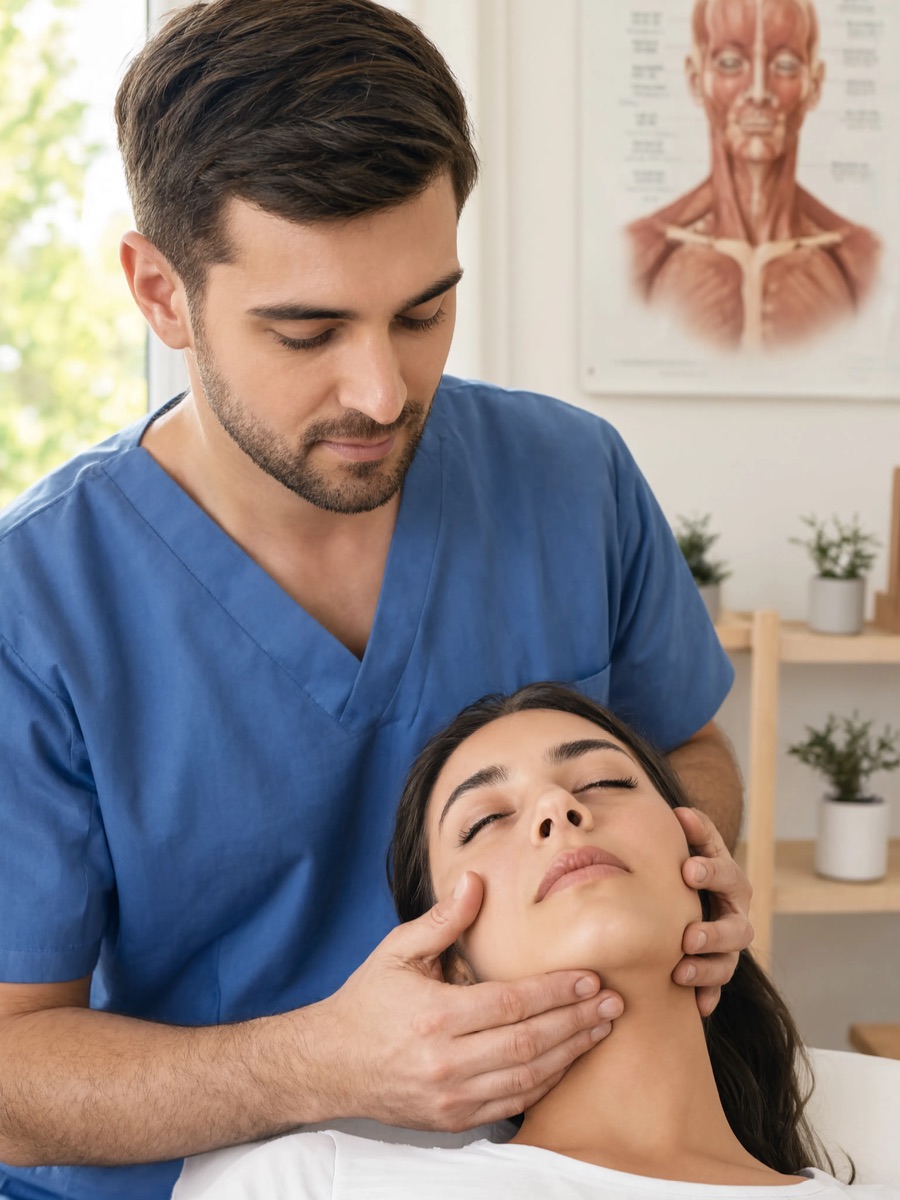Mobilisation manuelle de la mâchoire en rééducation après chirurgie maxillo-faciale