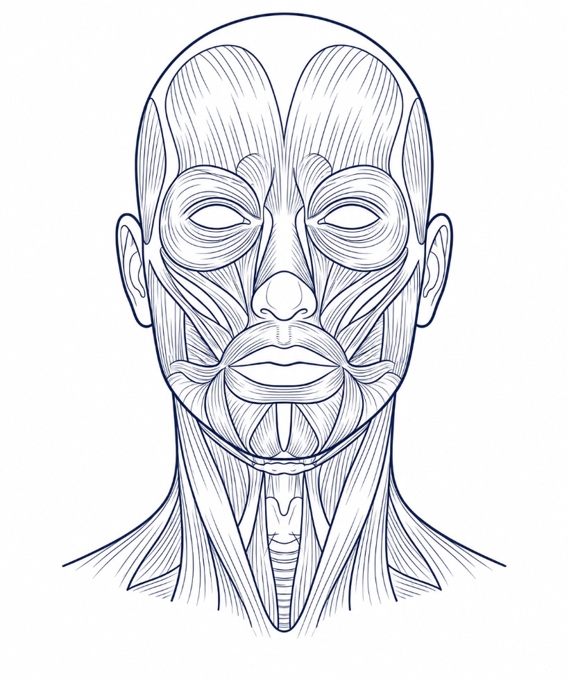 Muscles de la tête, du visage et du cou, vue de face